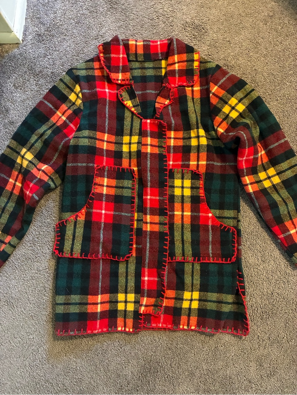 Plaid Wool Blanket Jacket in Red, Green & Yellow